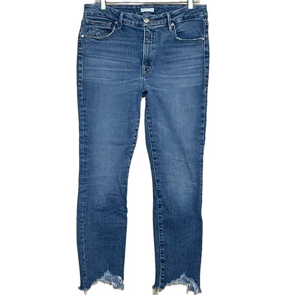 Good American High Rise Frayed Jeans Sz 12/31 Denim Straight Stretch Streetwear - Picture 2 of 9